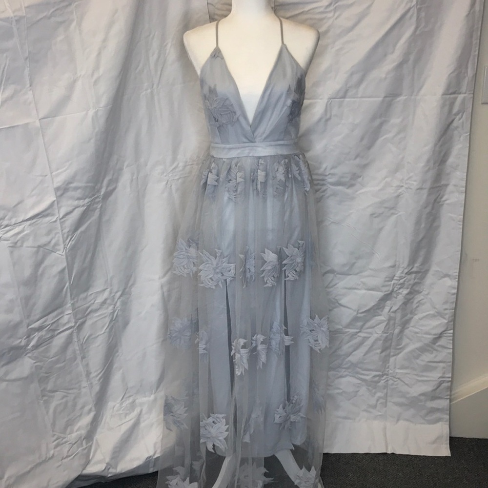 The Clothing Co Floral Blue Grey Prom Dress LD2267 - Picture 6 of 7
